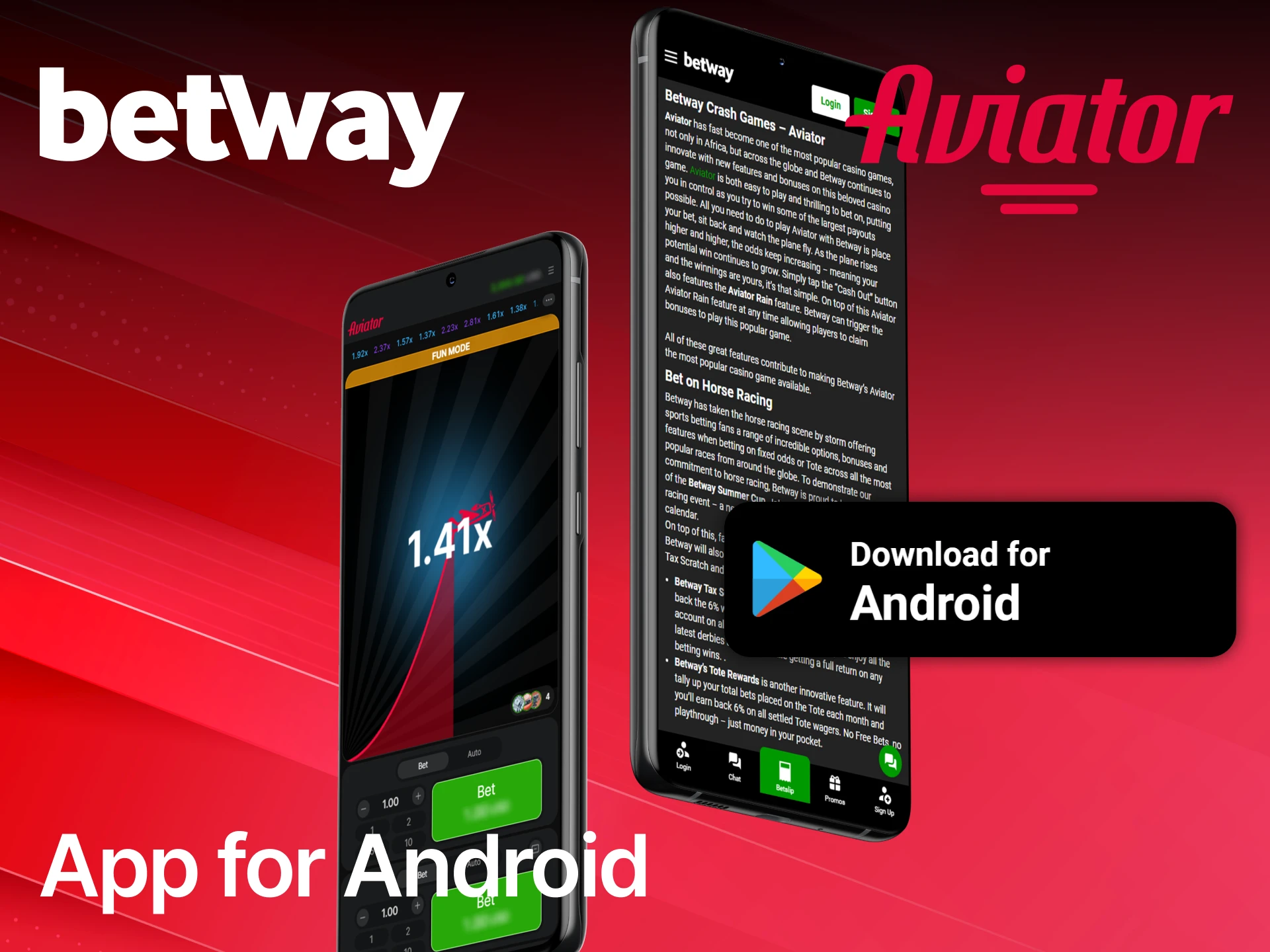 Download the Betway Android app and play Aviator anywhere.